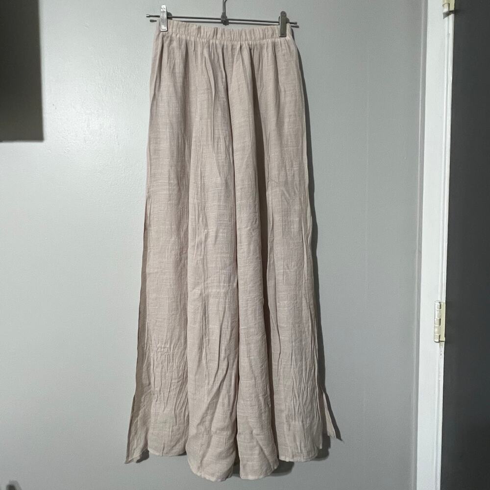 Highland Park Wide Leg Side Slit Pants Womens Small Beige Boho Flowy Elastic NWT
